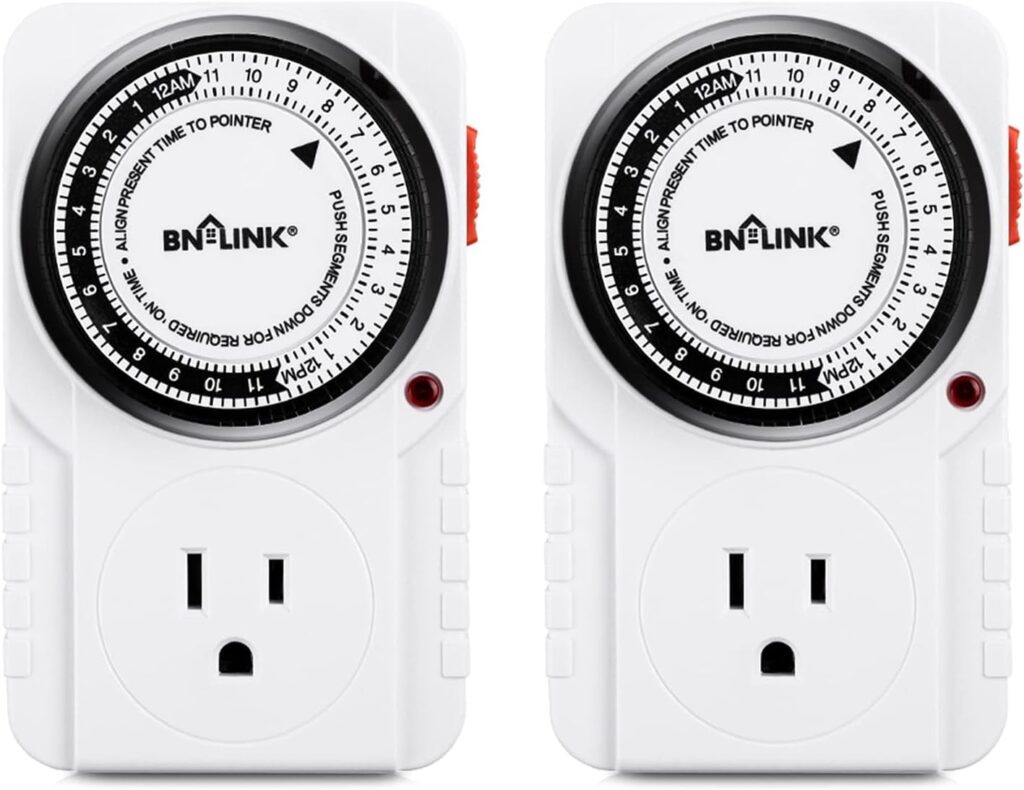 BN-LINK 24 Hour Plug-in Mechanical Timer Grounded for Aquarium, Grow Light, Hydroponics, Indoor Lighting, Home Appliances, ETL Listed 125VAC, 60 Hz, 1875W, 15A, 1/2HP (2 Pack) - Aqua Plants Hub