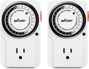BN-LINK 24 Hour Plug-in Mechanical Timer Grounded for Aquarium, Grow Light, Hydroponics, Indoor Lighting, Home Appliances, ETL Listed 125VAC, 60 Hz, 1875W, 15A, 1/2HP (2 Pack) - Aqua Plants Hub