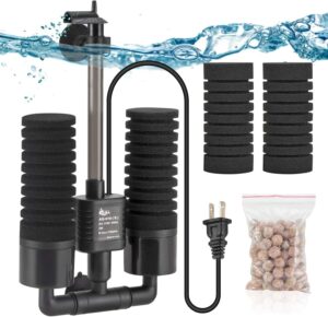 AQQA Aquarium Electric Power Sponge Filter,3W/5W Silence Submersible Foam Filter,Sponges Bio Ceramic Media Balls Double Filter for Saltwater Freshwater Fish Tank (S) - Aqua Plants Hub