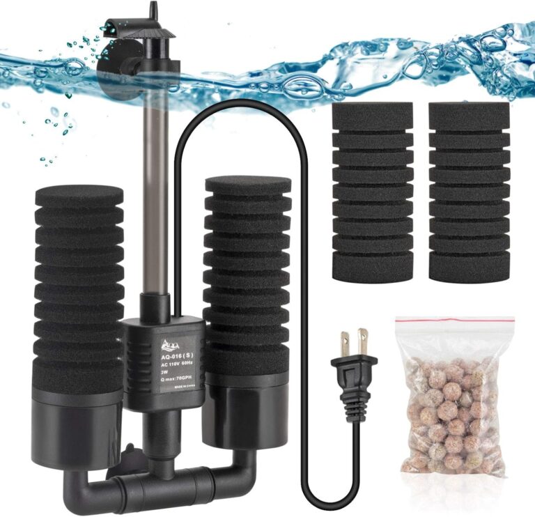 AQQA Aquarium Electric Power Sponge Filter,3W/5W Silence Submersible Foam Filter,Sponges Bio Ceramic Media Balls Double Filter for Saltwater Freshwater Fish Tank (S) - Aqua Plants Hub