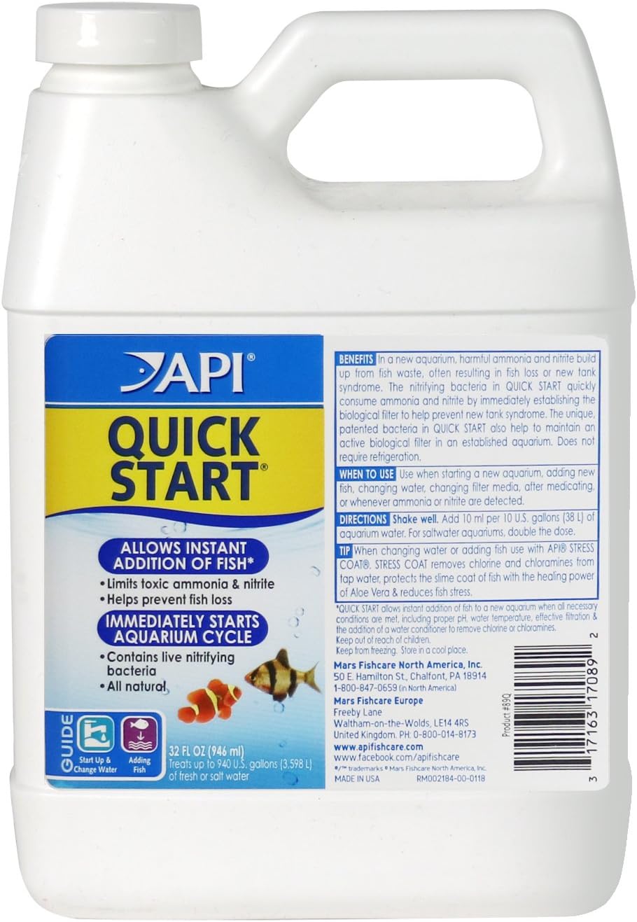 API QUICK START Freshwater and Saltwater Aquarium Nitrifying Bacteria 32-Ounce Bottle - Aqua Plants Hub
