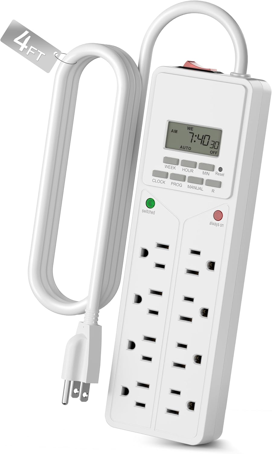 BN-LINK 8 Outlet Surge Protector with 7-Day Digital Timer (4 Outlets Timed, 4 Outlets Always On) - White - BN-LINK 8 Outlet Surge Protector with 7-Day Digital Timer (4 Outlets Timed, 4 Outlets Always On) – White - Aqua Plants Hub