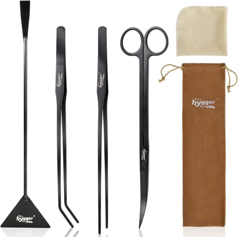 hygger Long Stainless Steel Premium Aquarium Tools, 4 PCS Aquatic Plant Tweezers Scissors Spatula Kits Comes with 1 Cleaning Cloth, for Fish Tank Starters - Aqua Plants Hub