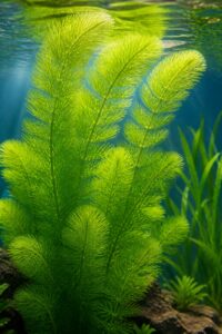 Hornwort Ceratophyllum demersum bright green feathery stems underwater