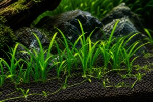 Dwarf Sagittaria subulata ribbon grass stolons in planted tank